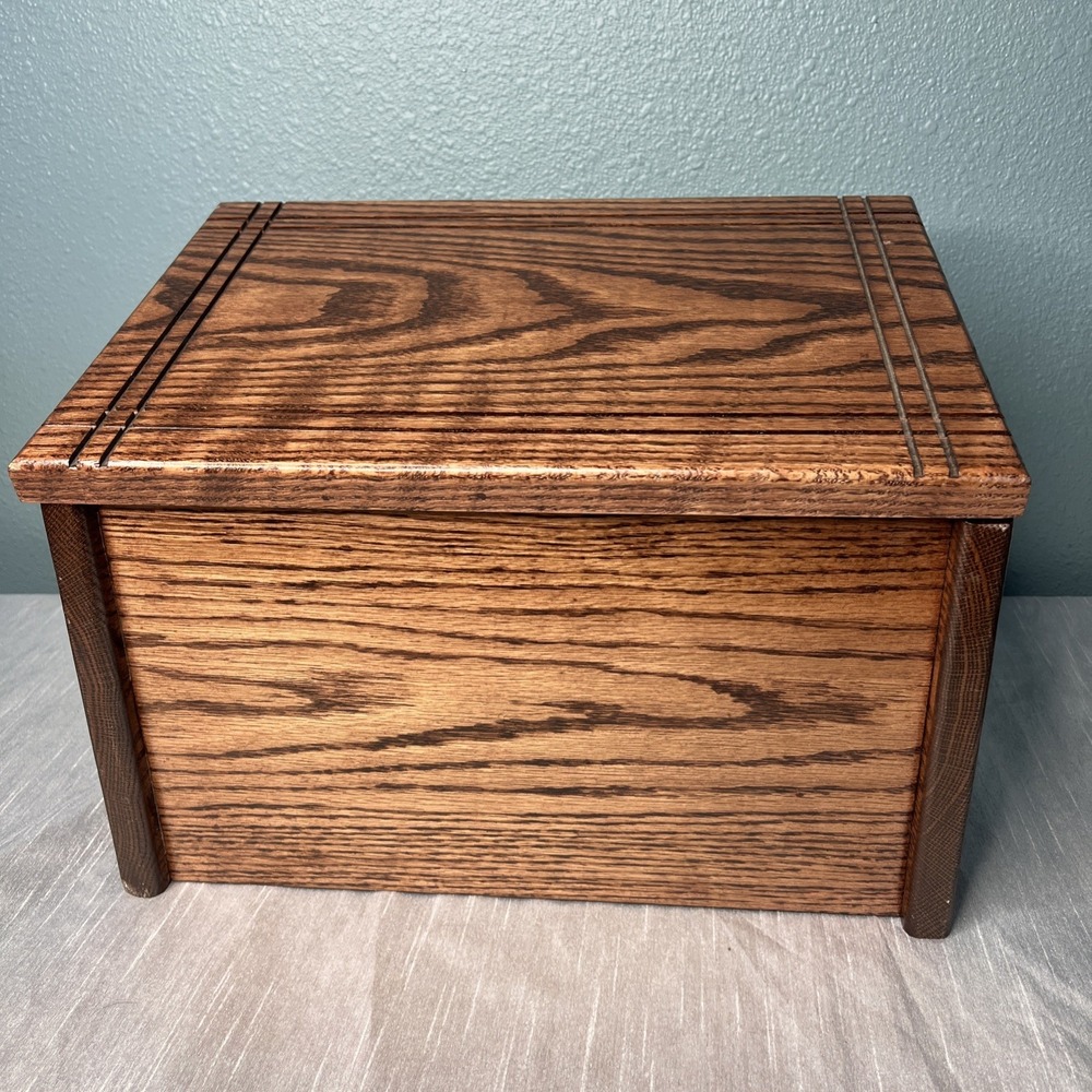 Vintage Handmade Wooden Oak Farmhouse Bread Box with  Lift Up Top Wall Mountable